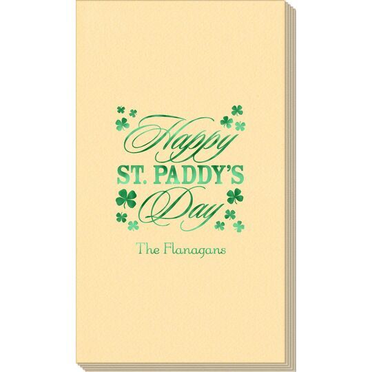 Happy St. Paddy's Day Clover Linen Like Guest Towels